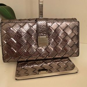 Michael Kors Gunmetal Metallic Woven Wallet